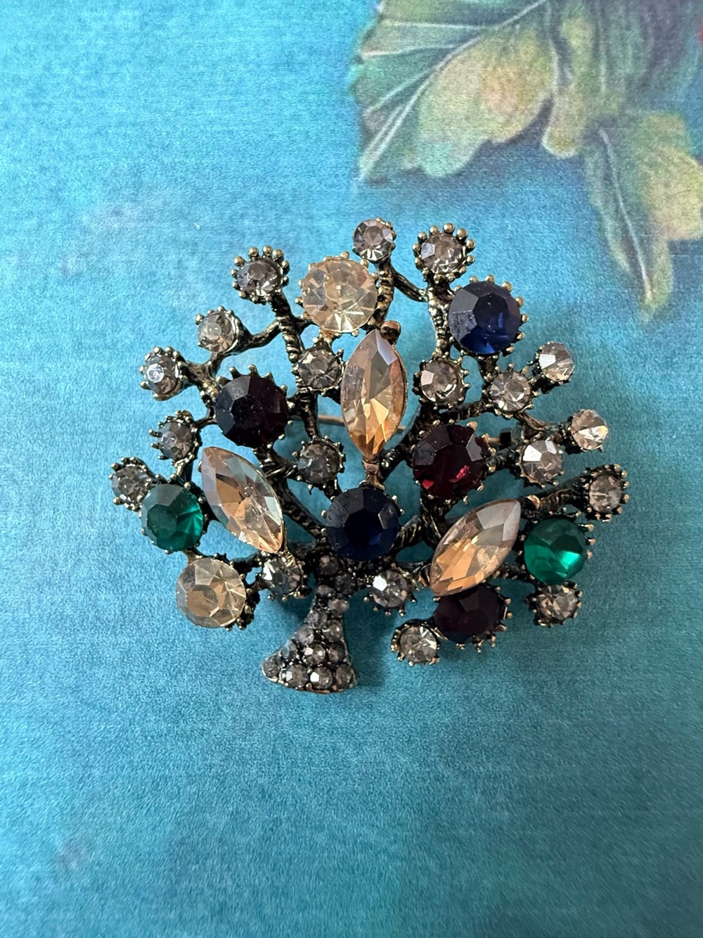 Vintage-Inspired Multi-Color Crystal Tree Brooch